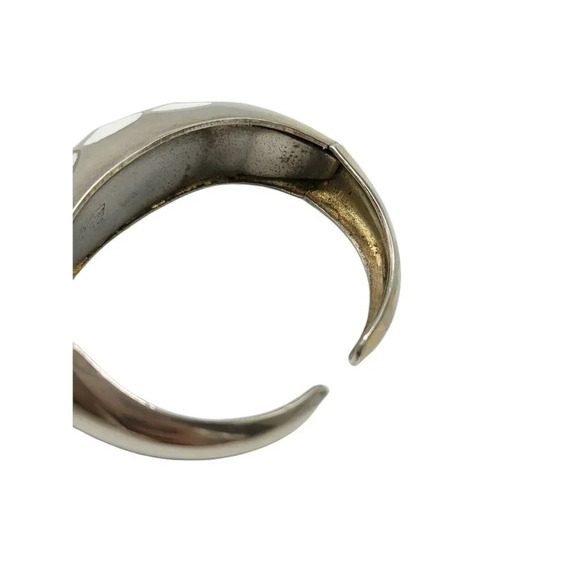 Coro Pegasus White Enamel Geometric Mid Century Faceted Hinge Gold Tone Bracelet - Picture 2 of 5